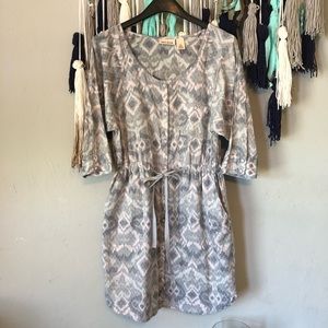 DKNY Gray and Pink Patterned Mini Dress